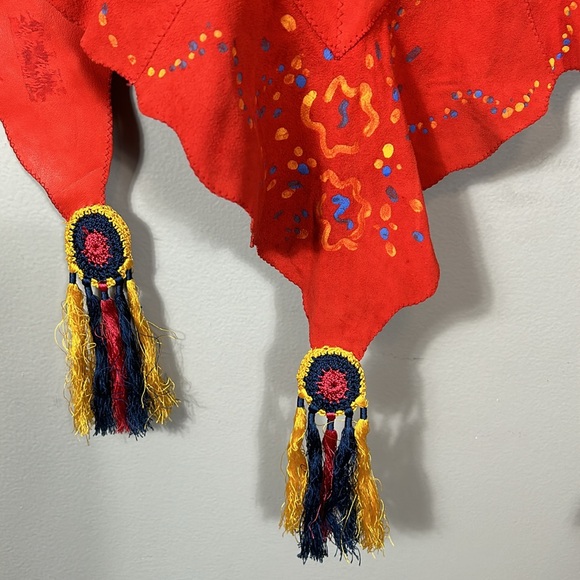 Vintage western red suede leather hand painted shawl rare large - Picture 5 of 17